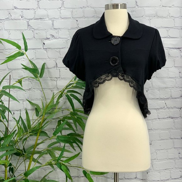INC International Concepts Tops - INC Black Shrug w/ Lace Trim and Button Closures